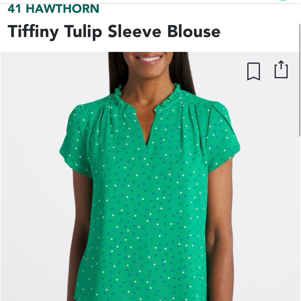 41 Hawthorn, Tiffany Tulip Sleeve Blouse, sold by Stitch Fix.